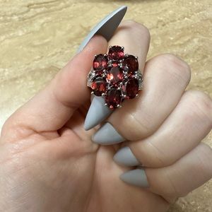 Vermelho garnet with white topaz sterling silver ring size 6